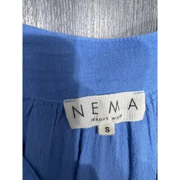 Nema Light blue flare beach 3/4 sleeve mini ruffle dress Small A004371 - Picture 6 of 11